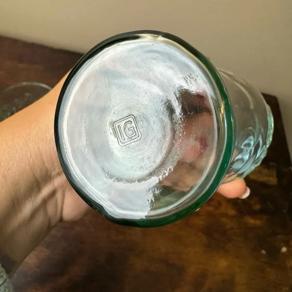 Set of 2 Vintage Coca-Cola green tint fountain shake‎ 4.5 inch glasses Marked IG